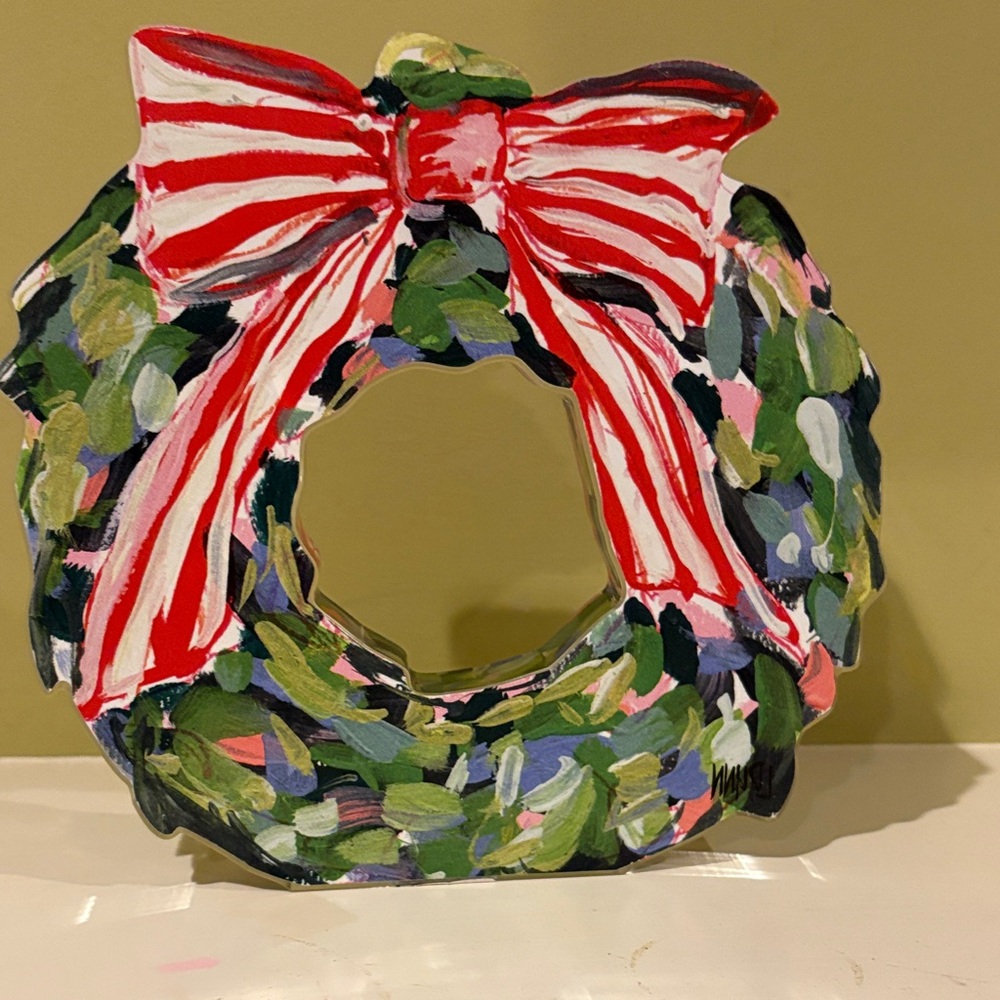 Festive Painted Wreath with Red Bow